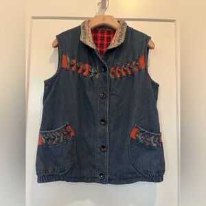Vintage plaid cottagecore cabin boho quirky denim vest